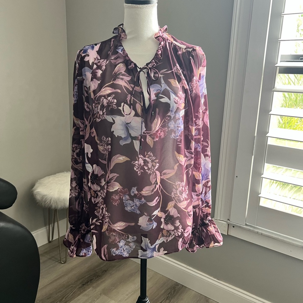 WHBM Floral Sheer Blouse L